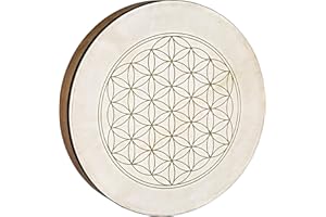 Sonic Energy 16“ Hand Drum – Flower of Life design – Wooden Frame Drum for Meditation, Sound Journeys, Percussion – Shamanic instrument with goat skin (HD16WB-FOL)