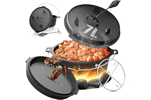 ‎BROIL-MASTER broil-master® Dutch Oven -4/7/9/13L, Set, Deckelheber, Pfanne, Untersetzer, Tragegriff, Gusseisen, Rund, für Camping, Outdoor - Feuertopf, Eingebrannter Schmortopf, Bräter (Topf ohne Füße, 7.3 Liter)