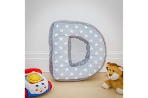 REPLICUSHION Alphabet Cushion D | Letter Pillow D | Decorative Nursery Bedroom Sofa Couch | Letter Shape | Personalised Initial | Grey Stars | Wedding Christening Gift
