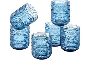 Baroni Home Set de 6 Verres en Verre Colorés et Décorés avec des Finitions en Relief 30 CL, Verres Élégants Lavables au Lave-Vaisselle, 8x8x10 cm, Bleu