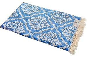 Carenesse Żakardowy ręcznik hammam w stylu barokowym, 90 x 175 cm, niebieski, szlachetny ręcznik hammam, 100% chłonna bawełna z wysokiej jakości tkaniem, miękki i delikatny, lekki ręcznik plażowy hammam, kompaktowy