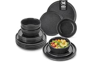 vancasso ANYA Dinner Set, 18 Piece Dinner Plates Set of 6, Include Ceramic Dinner Plates, Dessert Plates, and Cereal Bowls, Dishwasher and Microwave Safe, Grey