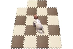 YIMINYUER Kinderspielteppich Spielmatte Puzzleteppich Schaumstoffmatte schadstofffrei für Baby Puzzleteppich Steckmatte Spielteppich Krabbelmatte Turnmatte Braun Beige R06R10G301018