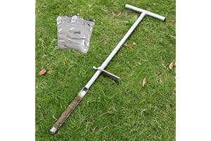 LICHTUND Soil Probe 35 Inch with 2 Bags, Straight Soil Sample Probe for Lawn House Plants, T-Handle Soil Sampler Probe Rod with Pedal, Stainless Steel Soil Test Kits Tool for Soil Sampling