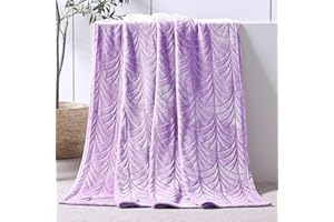 Whale Flotilla Manta para Sofá con diseño de Hojas, Manta para Cama, Manta de Franela Muy Suave y Acogedora, 150 x 200 cm, Lila
