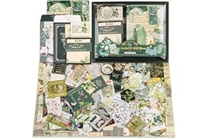 RUNEAY Scrapbook Kit,Green Theme Scrapbooking Supplies Kit Aesthetic Bullet Journal Kit with A6 Grid Notebook Sticker Card Label Washi Tape for Teen Girl Kid Women DIY Gift