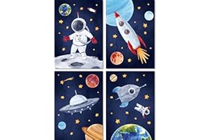 LALELU-Prints Bilder Kinderzimmer Wanddeko Wandbilder Kinderbilder Poster Jungen Astronaut Weltraum Weltall 4er Set DIN A4