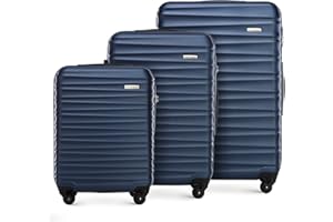 WITTCHEN Valise de Voyage Bagage à Main Valise Cabine Valise Rigide en ABS avec 4 roulettes pivotantes Serrure à Combinaison Poignée télescopique Groove Line Set de 3 Valises Bleu foncé