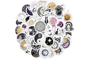 Jeffdad 60 adesivi mistici, adesivi con sole e luna, in vinile, impermeabili, per bottiglie d'acqua, computer portatili, adesivi estetici per adolescenti e ragazze