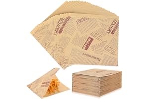 IYEREER 200 Fogli Sacchetti Carta per Alimentio, Carta HamburgerCarta per Gastronomia, Hamburger da Forno in Stile Giornale per Burger Panini, Snack, Torte, Hot Dog, Patatine Fritte (15 x 15 cm)