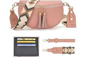 YISUOHOOM Kleine Bauchtasche Damen Stylisch Leder Brusttasche Moderne Taschen Mit Breitem Schultergurt Hüfttasche Rosa Mit 2 Trageriemen，Kreditkartenfach