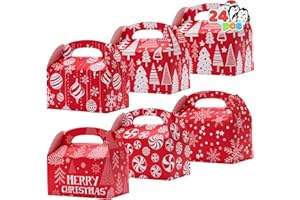 JOYIN 24 Pcs 3D Christmas Treat Boxes with Bow for Holiday Xmas Presents, Goodie Paper Boxes, School Classroom Party Favor Supplies, Candy Treat Cardboard Cookie Boxes
