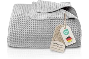 LAYNENBURG Koc bawełniany o strukturze waflowej, 220 x 240 cm, Öko-TEX 100, mieszanka bawełny, koc do przytulania, jako koc do mieszkania, na sofę, koc na kanapę, przytulny, ciepły, z bawełny (szary)