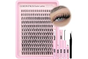 Goddvenus Individual Eyelashes Wispy Lash Clusters Kit D Curl Eyelashes Individual Kit Natural Lash Extension Kit with Russian Cluster Lashes Glue Bond and Seal and Lash Tweezers (D Curl 192pcs)