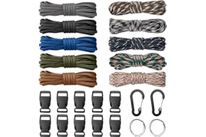 AYMQC Zestaw Paracord, linka paracord, linka survivalowa typu "zrób to sam", linka spadochronowa, zestaw do rękodzieła z 10 klamrami odblokowującymi, 2 karabińczykami, 2 kółkami na klucze