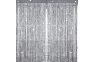 Sinmoe 2 Pieces Glitter String Door Curtain to Stop Flies Panels Cotton String Panels Fly Screen Curtain Room Dividers for Doorway,Windows,Home Decor,Event Decoration(Silver)