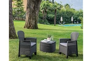 Dmora - Ensemble de salon d'extérieur Naples, Composition de jardin avec 2 fauteuils et 1 table de rangement, Salon effet rotin, 100% Made in Italy, Anthracite