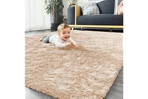 Homaxy Puszysty dywan z wysokim runem, antypoślizgowy, spód, nadaje się do prania, duży dywan do salonu, pokoju dziecięcego, sypialni – 160 x 220 cm, beżowy