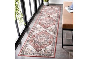 Carvapet Lavable Alfombras de Pasillo 60x240cm Alfombra Corredor Antideslizante Largo Fina Alfombras de área Rojo Alfombra para el Salón Dormitorio
