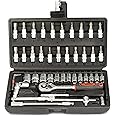 AGARO 46pcs Professional 1/4'' Square Drive Metric Socket Set, Black, Hex