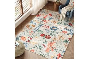 HUGEAR Alfombra para Sala Beige Antideslizante Lavables en Lavadora Tapetes Habitacion Comedor Cocina Exterior Moderno Flor Grande Pelo Corto Tapete 120x170cm