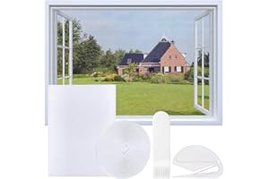 GUIGA DIY Fly Screen for Windows, Mosquito Net Insect Mesh with Cutter with 1 Rolls Self-Adhesive Hook Tapes