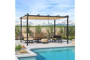 PURPLE LEAF Pergola Aluminium 4 x 3 m avec Toit de Protection pour Terrasse Autoportante, Toile Coulissante Rétractable, Pergola Jardin Extérieur Imperméable, Barbecue Pavillon de Jardin, Kaki