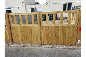 MD CARPENTRY Wooden garden driveway gates, garden gates wooden 4ft, Double Driveway Wooden Garden Gates, Tongue Groove swing double wood timber, (120cm High x 240cm Wide x 5cm Deep)