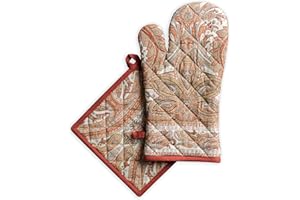 Maison d' Hermine Rękawica kuchenna + uchwyt na garnek, 100% bawełna, odporna na wysoką temperaturę rękawica kuchenna (19 x 33 cm) i uchwyt na garnek (20 cm x 20 cm), szef kuchni, kaszmir paisley -