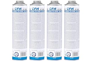 CFH Universaldruckgasdose AT 2000 – 4 Stück, Druck Gas Dose mit Anschraubgewinde nach DIN EN 417, Propan/Butan-Gasgemisch (30%/70%), 4x Inhalt 330 g, Für Gasgeräte mit Schraubanschluss nach DIN 521