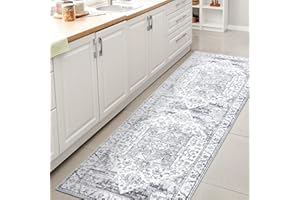 XSIVOD Runner Rugs for Hallway, Grey Washable Rugs for Entryway Kitchen Runner, Soft Vintage Area Rugs for Bedroom Living Room Rug, Non Slip Floor Accent Carpet for Home Deocor, 60 x 180 cm
