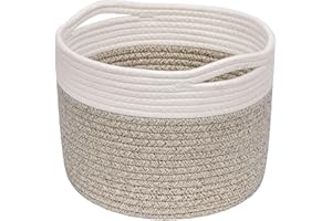 TIMEYARD Korb Aufbewahrung, Wäschekorb Kinder, Klein Korb für Geschenke, Regal, Baby Spielzeug Aufbewahrungskörbe, Körbe Geflochten, 24x18cm, Braun & Weiß