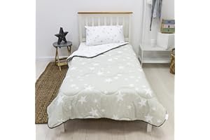 REST EASY SLEEP BETTER Rest Easy Single Coverless Duvet Bedding | Care Free Reversible Coverless Quilt & Pillowcase | Washable Duvet | Perfect For Travelling & Sleepovers, 10.5 tog Grey Stars Design