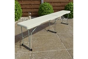 Home Vida Folding Trestle Bench 6ft, Fold in Half Seat Indoor & Outdoor for Garden Picnic Party Camping Dining Seat w/Handle White (1)