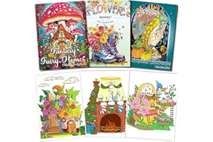 Kalysky 3 Pack Adult Colouring Books, Mindfulness Colouring Books for Adults, Themes Include Flower World, Whimsical Universe, Fantasy Fairy Homes for Stress Relief