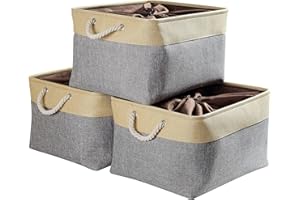 Mangata Caja de almacenaje Grande, cestas de almacenaje Tela, Plegable Cajas organizadoras para Ropa, Juguetes, armarios (Extra Grande, Juego de 3, Gris Beige)
