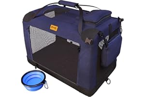 PetProved Cassa da viaggio per cani Trasportino per cani Trasportini per cani di taglia Trasportatore di cassa pieghevole per cani Casse pieghevoli per auto Trasportatori da viaggio (M Navy)