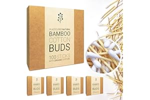400 (4x100) Organic Premium Bamboo Cotton Buds with 100% Organic Cotton. This is a Zero Waste, Biodegradable, Plastic-Free, Eco Friendly, Vegan Product by Essentiall