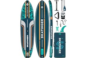Skatinger Nadmuchiwane deski do wiosłowania SUP, nadmuchiwane deski do wiosłowania SUP, deska do wiosłowania do jogi z plecakiem 1600D, 6 dodatkowych pierścieni D, pasek na ramię, płetwa centralna