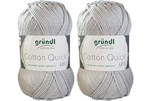 GRÜNDL WOLLE/ HDK-VERSAND 2x50 Gramm Gründl Cotton Quick 100% Baumwolle, Häkelgarn mercerisiert, gasiert, gekämmt inkl. Anleitung für ein Meerschwein (129 Hellgrau)