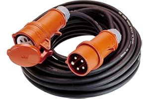 as - Schwabe 60518 CEE Ciężki Gumowy Wąż z Wtyczką Cofania Fazy, IP44, 400 V, 32 A, Długość Kabla 25 m, Czarny