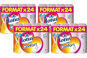 Lotus Confort Rose papier toilette format 96 rouleaux (4 x 24 rouleaux) 2 épaisseurs rose doux et résistante