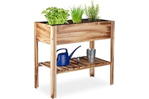 Relaxdays Huerto Urbano de Madera, con Estante, Macetero Rectangular, 80 x 88 x 43,5 cm, Veteado