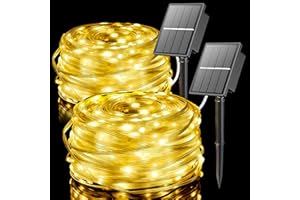 SOLARBABY 2 Pacchi Luci Natale Esterno Solare, 12M 120LED Catena Luminosa Esterno Solare, 8 Modalità Impermeabili Luci Natalizie da Esterno per Giardino Albero Patio Balcone, Bianco Caldo