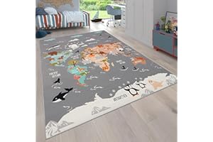 Paco Home Alfombra De Habitacion Bebe Infantil Niña Niño De Juego Motivo Animal Antideslizante Moderna Gris Azul Marron, tamaño:80x150 cm