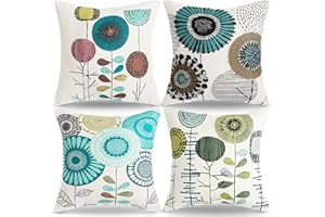 RYBornament Federe Cuscini Divano 45x45 Astratto Fiori Cuscini Decorativi Stile Vintage Blu Copricuscini Lino Quadrata Decorativa Federa per Casa Soggiorno Camera da Letto Decorazione Interna