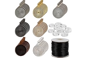 Kurtzy Anhänger mit Cabochons Schmuck Selber Machen Set (71 Stück) - 35 Glas-Cabochons und 35 Runde Leere Lünettenschalen in 7 Farben mit Halskettenschnur - DIY Bastelset Erwachsene für Schmuck
