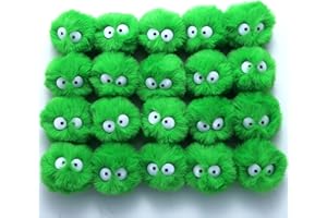 MIUPOO Bunte Pompons Fellbommel Pompom,Cartoon Augen Elfen Staub Bommel Pom Pom Bälle Flauschigen Plüsch Bälle für DIY Handwerk Damen Mädchen Tasche Schuh Mützen Anhängern Dekoration,20 Stück 5cm Grün