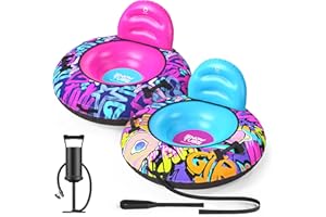 QPAU Tige de Neige 44" avec Dossier – Luge Gonflable Robuste (227 kg), avec Housse, poignées & Corde de remorquage, luges pour Enfants/Adultes, Luge aérienne Portable à Valve Rapide, Pack de 2