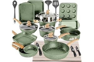Kitchen Academy Set di Pentole e Padelle Antiaderenti, Set di Pentole e Padelle 30Pezzi, Set di Padelle a Induzione, Pentole Antiaderenti in Granito (Verde)